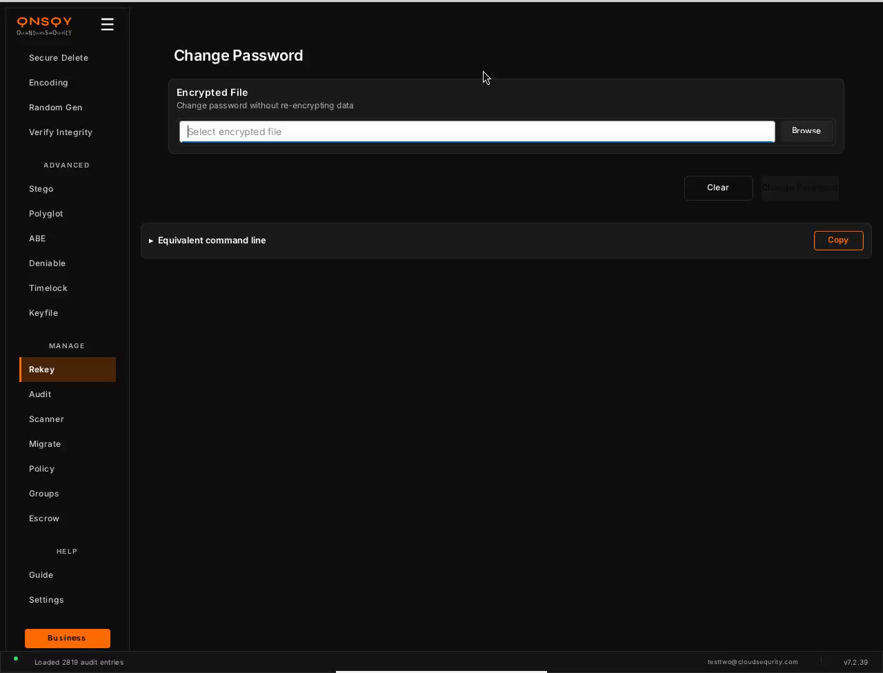 The Rekey (Change Password) screen on Linux
